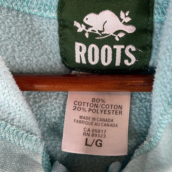 VINTAGE Roots Mint Green Zip Hoodie Chest Graphic Logo Pockets Canada Size L - Picture 7 of 11